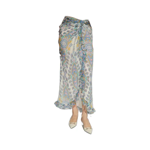 Ruffled Hem Printed Midi Skirt