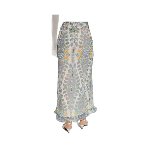 Ruffled Hem Printed Midi Skirt