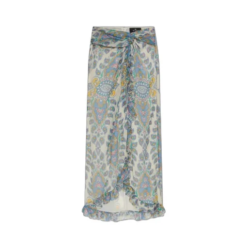 Ruffled Hem Printed Midi Skirt