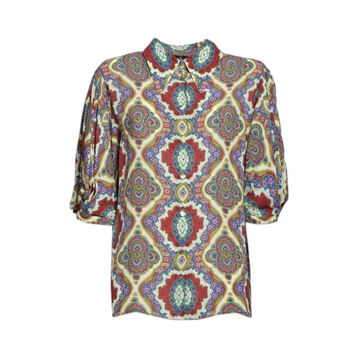 Graphic Printed Straight Hem Cady Blouse