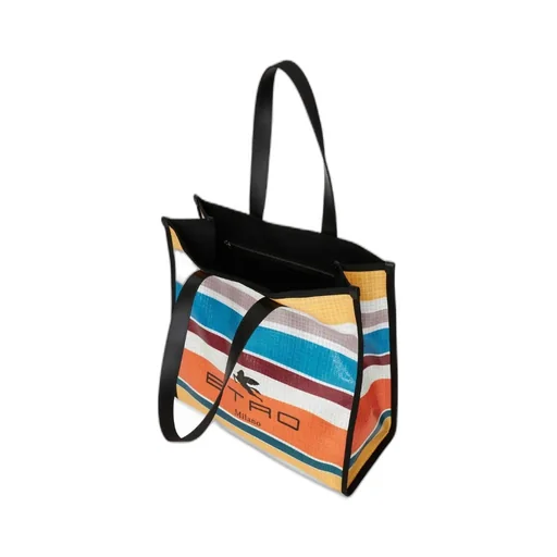 Logo Detailed Striped Tote Bag