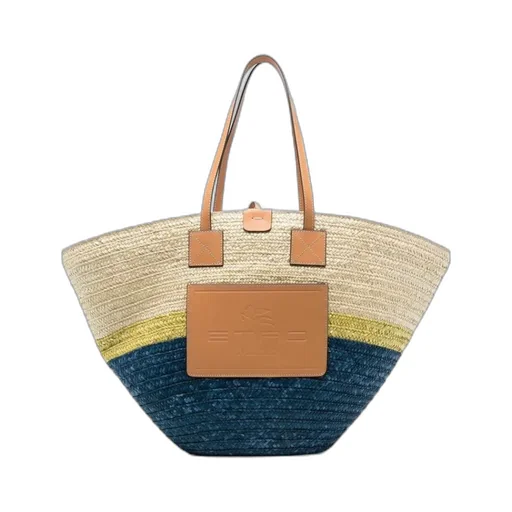 Logo Patch Straw Tote Bag