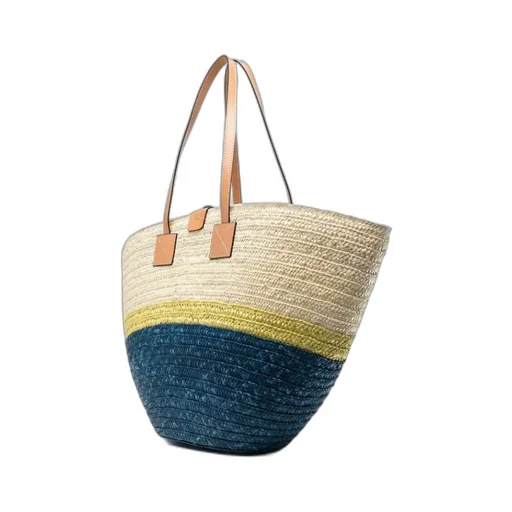 Logo Patch Straw Tote Bag