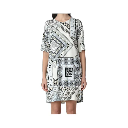 Short-Sleeved Patchwork Printed Shift Dress