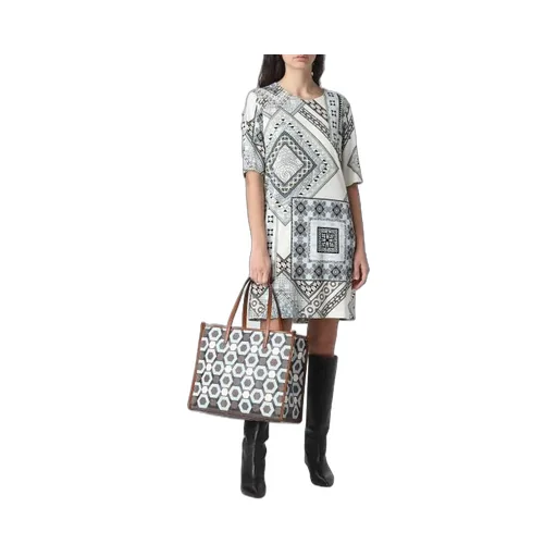 Short-Sleeved Patchwork Printed Shift Dress