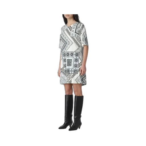 Short-Sleeved Patchwork Printed Shift Dress
