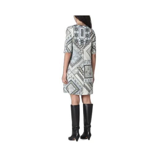 Short-Sleeved Patchwork Printed Shift Dress