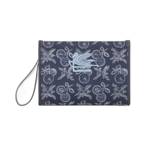 Logo Embroidered Floral Jacquard Clutch Bag