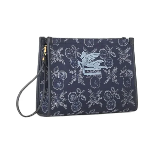 Logo Embroidered Floral Jacquard Clutch Bag