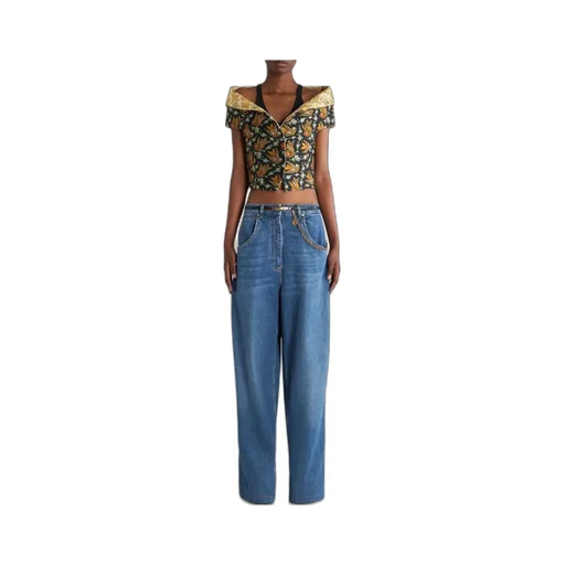 Logo Embroidered Wide-Leg Jeans