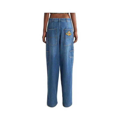 Logo Embroidered Wide-Leg Jeans