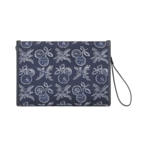 Logo Embroidered Floral Jacquard Clutch Bag