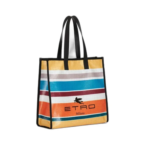 Logo Detailed Striped Tote Bag