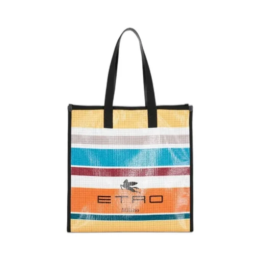 Logo Detailed Striped Tote Bag