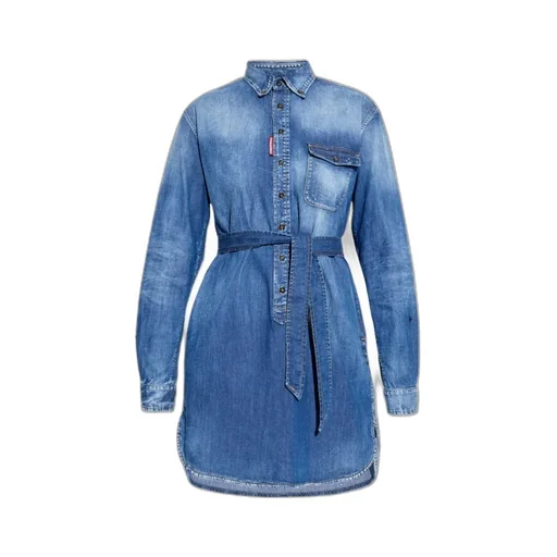 Button-Fastening Denim Mini Dress