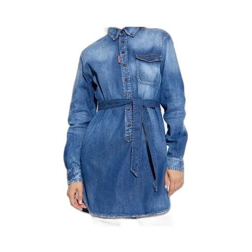 Button-Fastening Denim Mini Dress