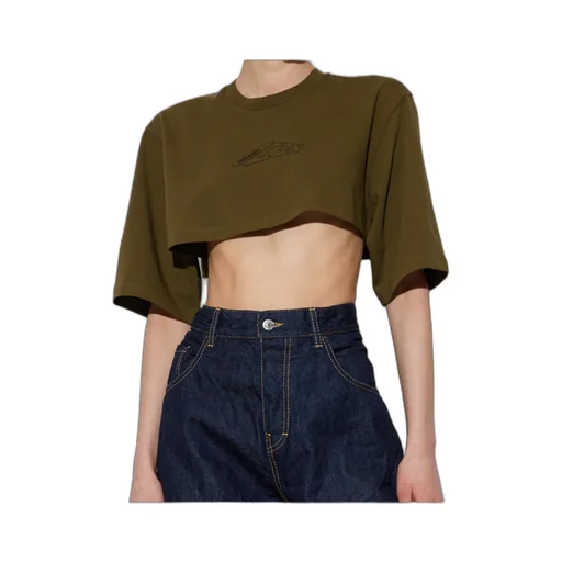 Logo Embroidered Cropped T-Shirt