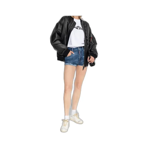 Logo Patch Distressed Shorts