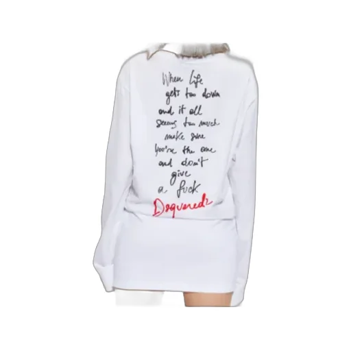 Slogan Printed Long-Sleeved Mini Dress