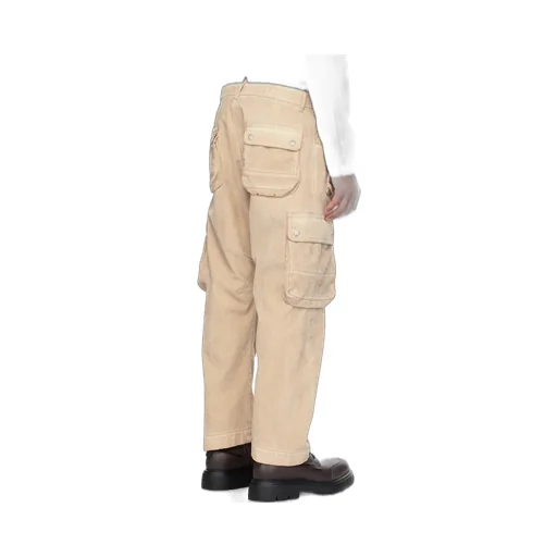 Faded-Effect Multi-Pocket Cargo Trousers