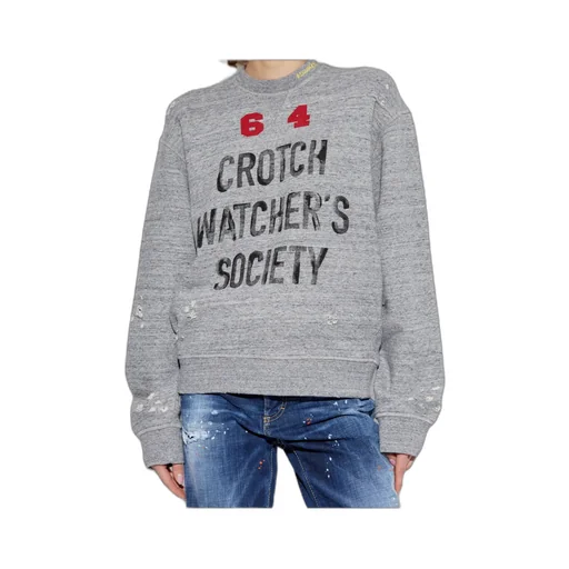Slogan Printed Crewneck Distressed Sweatshirt