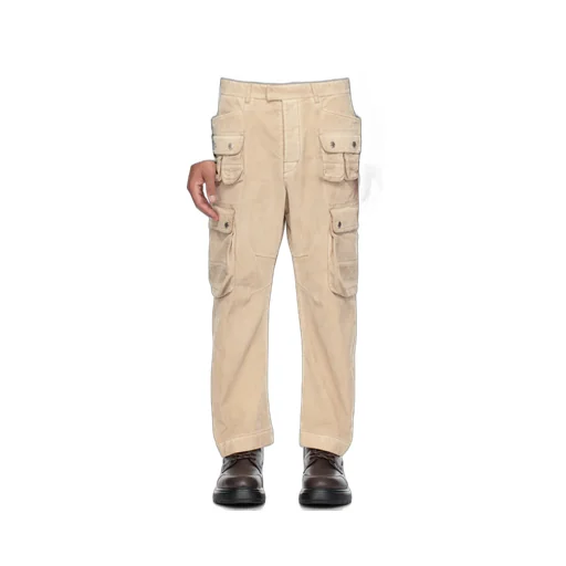 Faded-Effect Multi-Pocket Cargo Trousers