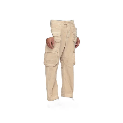 Faded-Effect Multi-Pocket Cargo Trousers