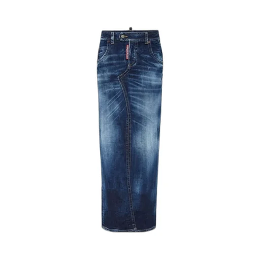 Medium Wash Front Split Jean Skirt