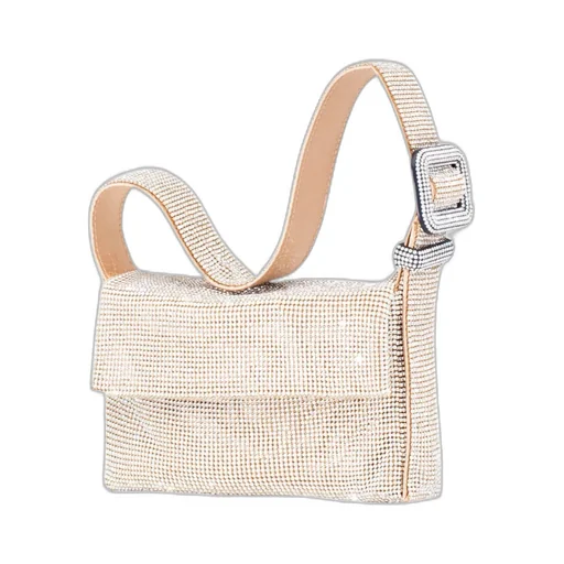 Crystal-Embellished Buckle Shoulder Bag