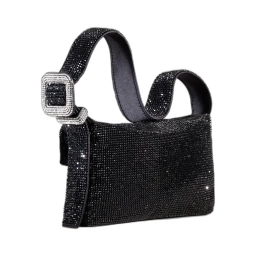 Crystal-Embellished Buckle Shoulder Bag