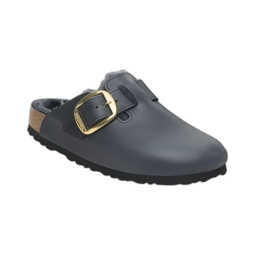 Boston Big Buckle Shearling Slides