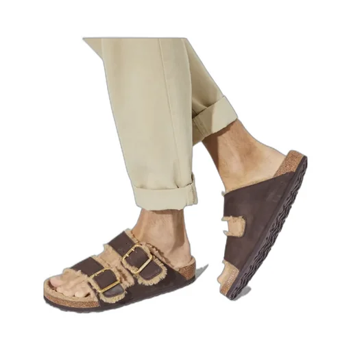 Fur-Lined Double-Strap Sandals