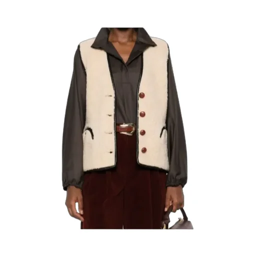 Button-Fastening Shearling Gilet