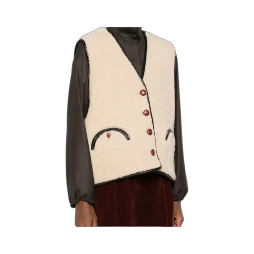 Button-Fastening Shearling Gilet
