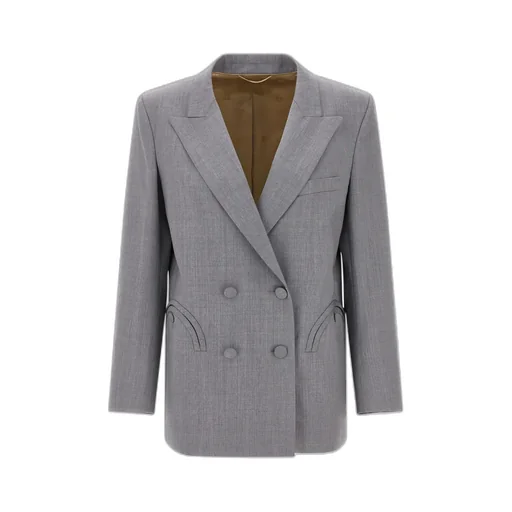 Double-Breasted Curved-Pocket Blazer