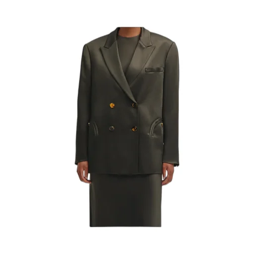 Oversized Double-Breasted Dark Forest Green Satin Blazer