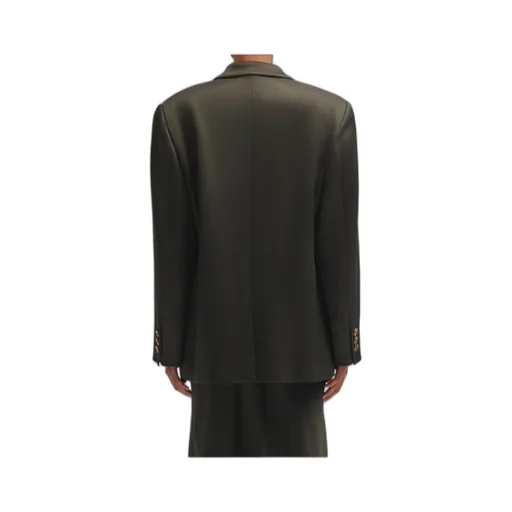 Oversized Double-Breasted Dark Forest Green Satin Blazer