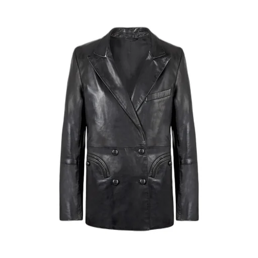 Double-Breasted Oversize Black Leather Blazer