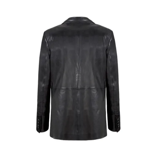 Double-Breasted Oversize Black Leather Blazer