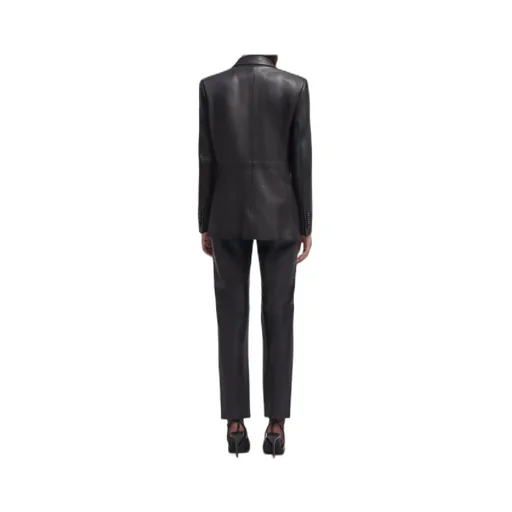 Double-Breasted Oversize Black Leather Blazer
