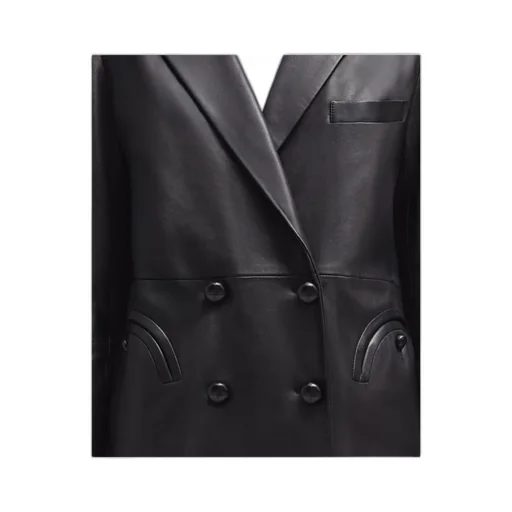 Double-Breasted Oversize Black Leather Blazer