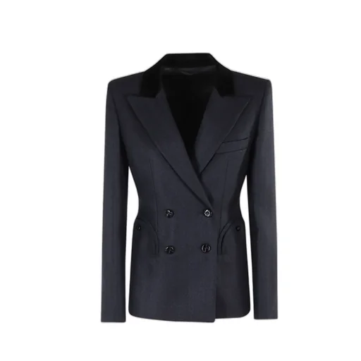 Trimmed-Collar Double-Breasted Blazer