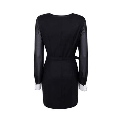 Pleated-Front Collared Belted Day Dress