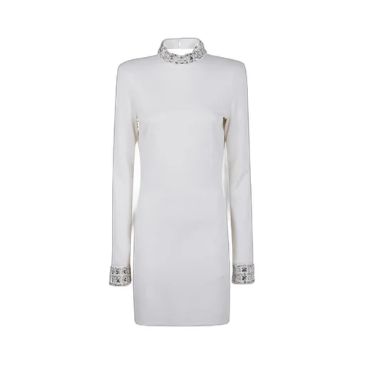 Crystal-Embellished Mock-Neck Mini Dress