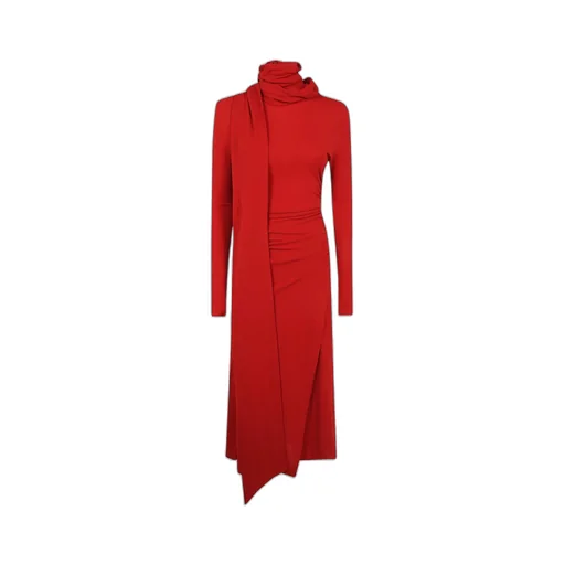 High-Neck Scarf Detailed Draped Midi Dress