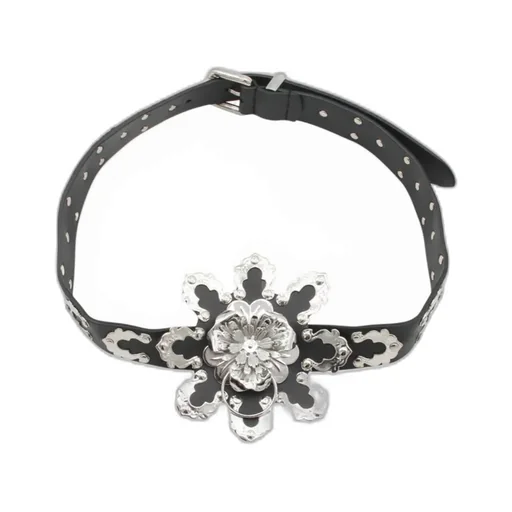 Flower-Embellished Buckled Belt
