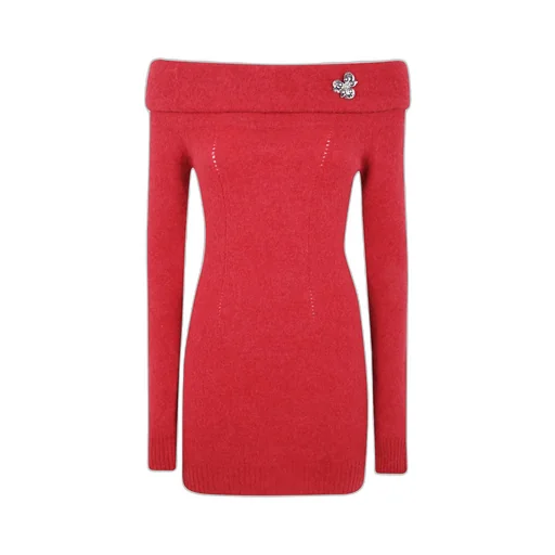 Off-Shoulder Embellished Knitted Dress