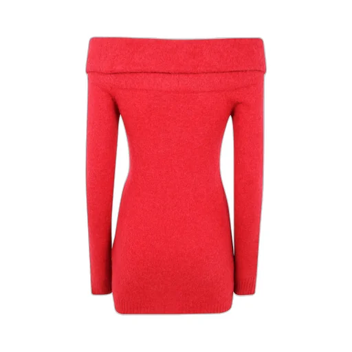 Off-Shoulder Embellished Knitted Dress