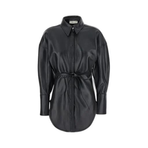 Tied-Waist Long Sleeved Leather Shirt