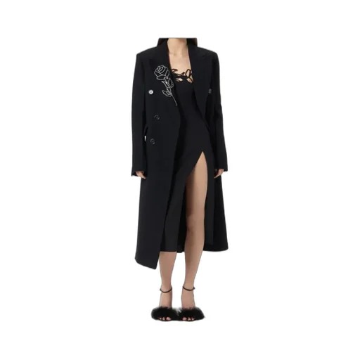 Double-Breasted Floral-Embroidered Coat
